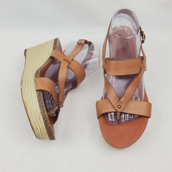 Lucky brand tan leather espadrille wedge sandals size 9 - Picture 1 of 7